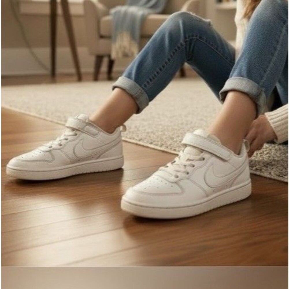 Nike Court Borough Low 2 White Synthetic Sneakers DV5457-106 Kids Size 1Y